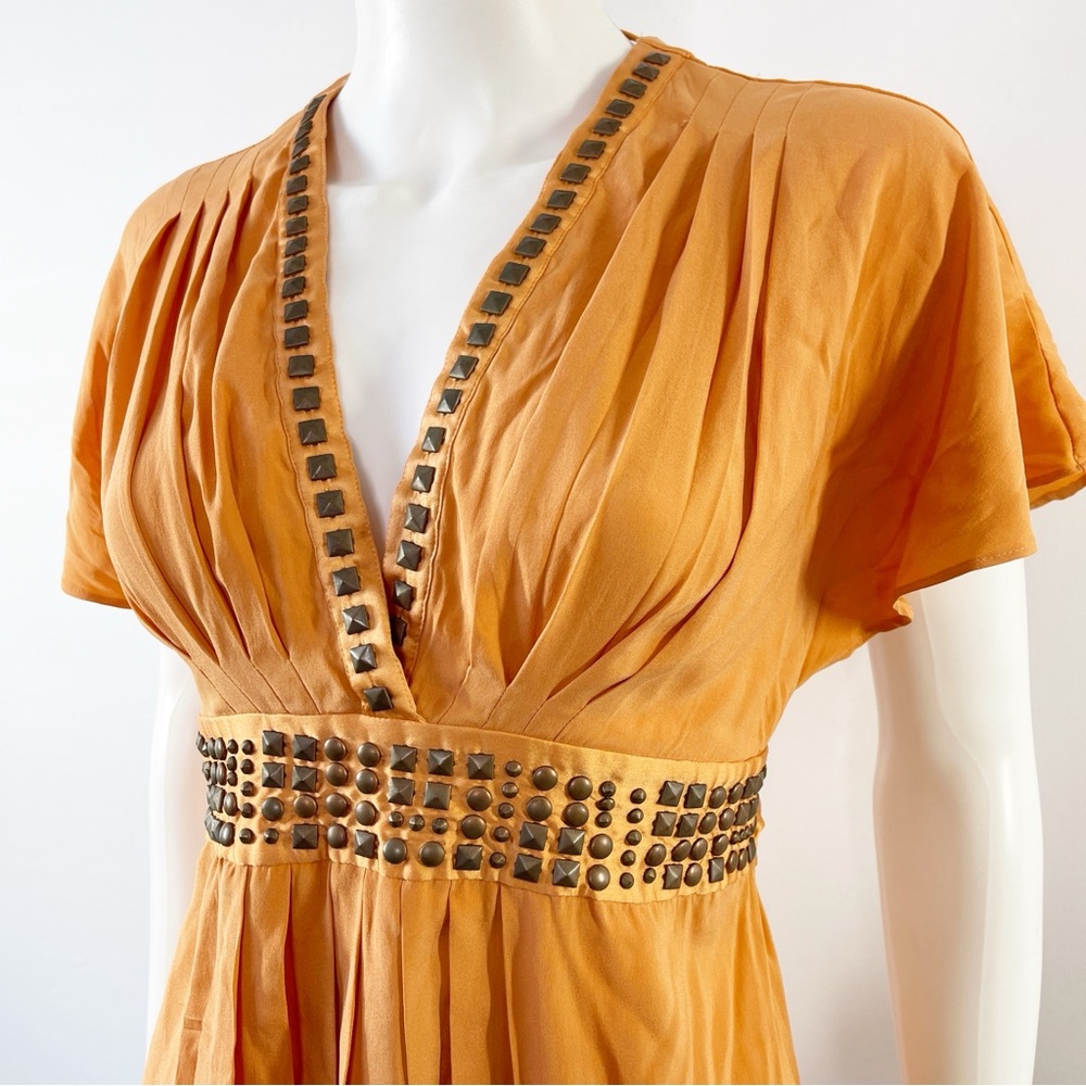 Hale Bob Golden Orange Studded V-Neck Blouse - Picture 3 of 10